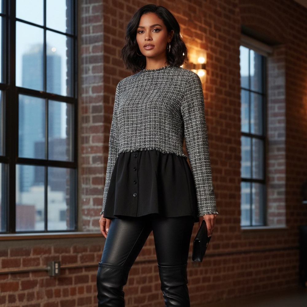 Boohoo Tweed Twofer Top